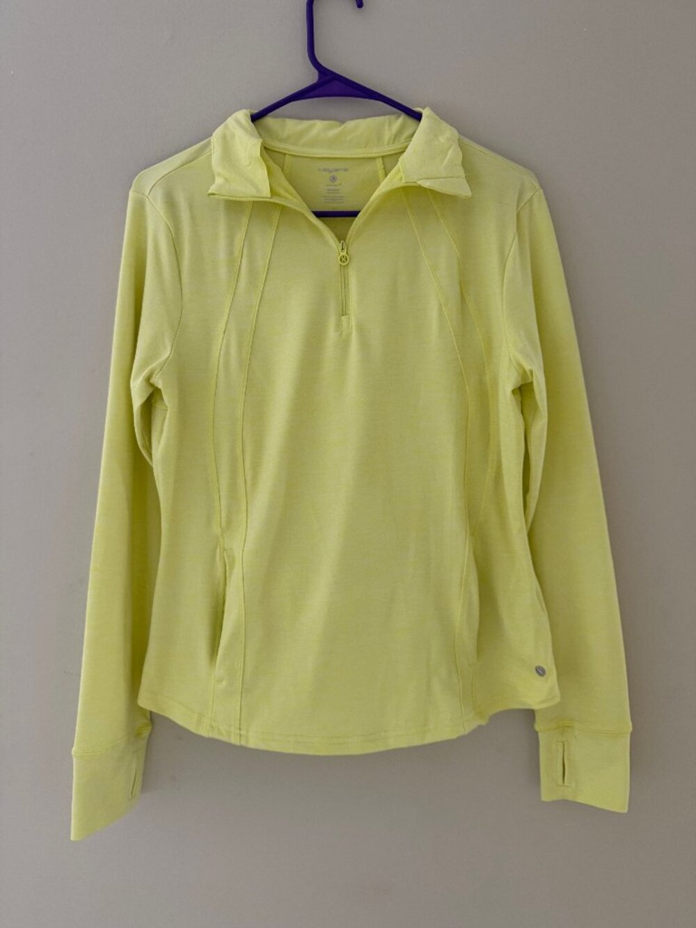 LAYERS BRIGHT YELLOW ATHLETIC SHIRT TOP WITH ZIPPER, POCKETS - SIZE SMALL